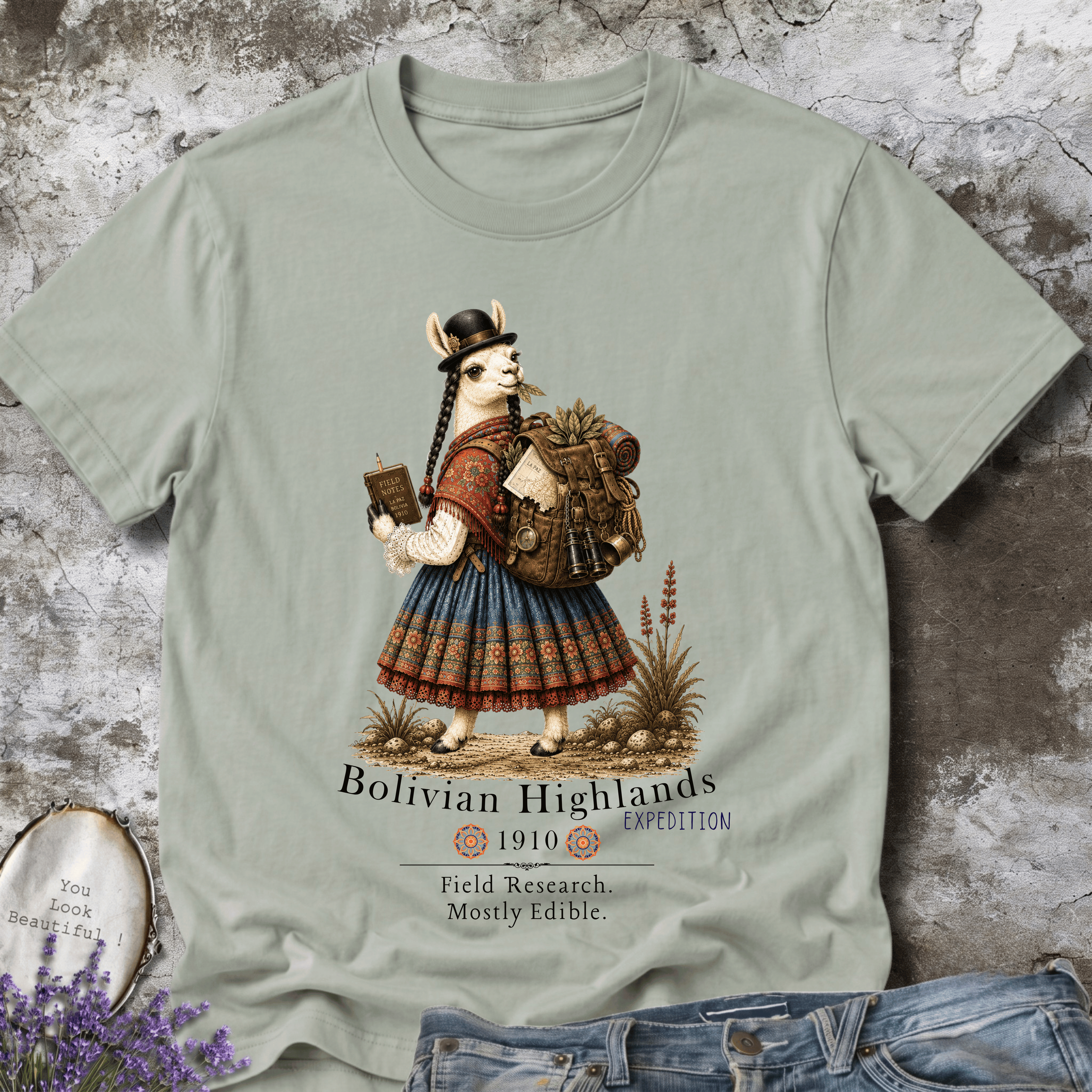 Bolivian Highlands Explorer Llama – Vintage Adventure Graphic Tee