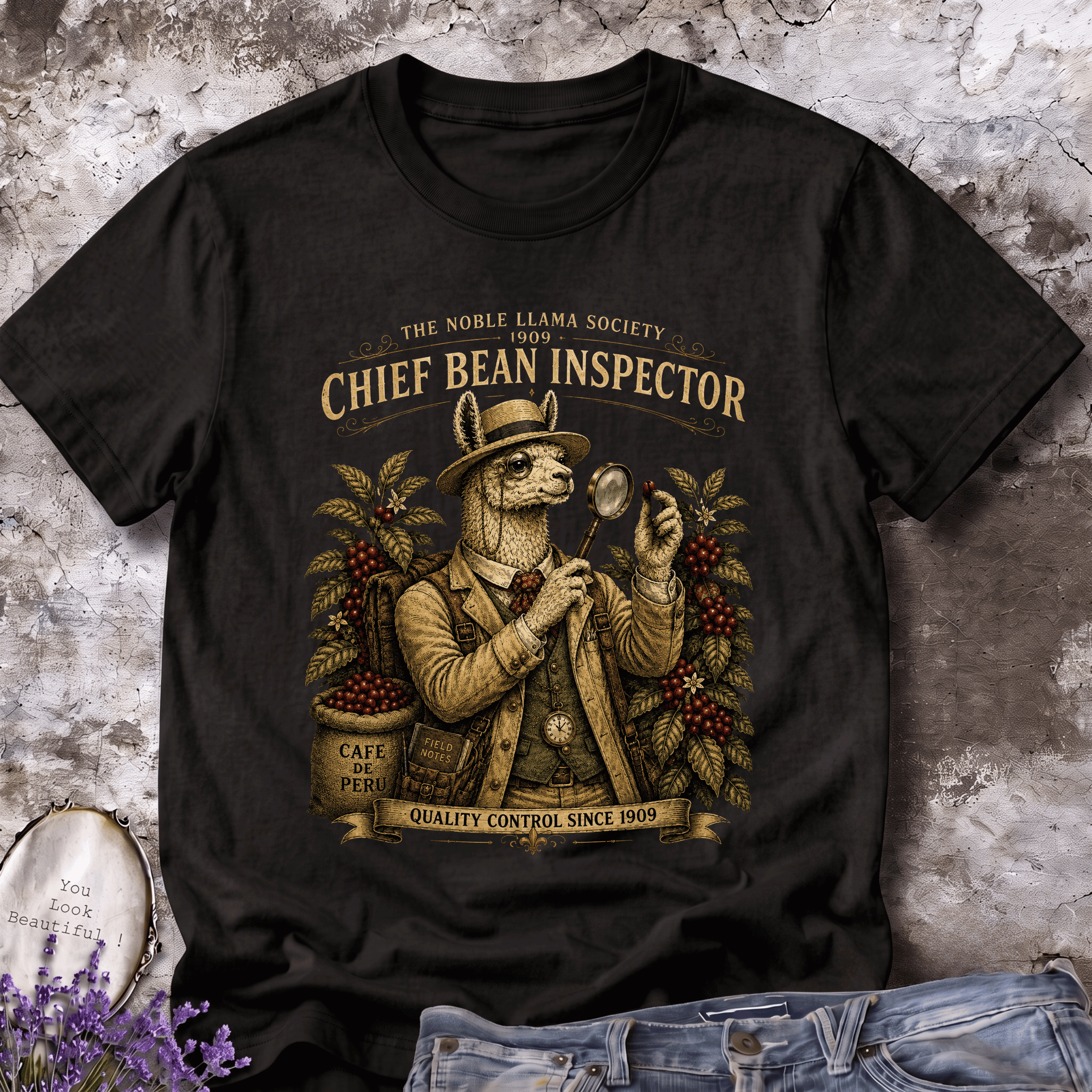 Chief Bean Inspector 1909 | Vintage Coffee Llama Tee
