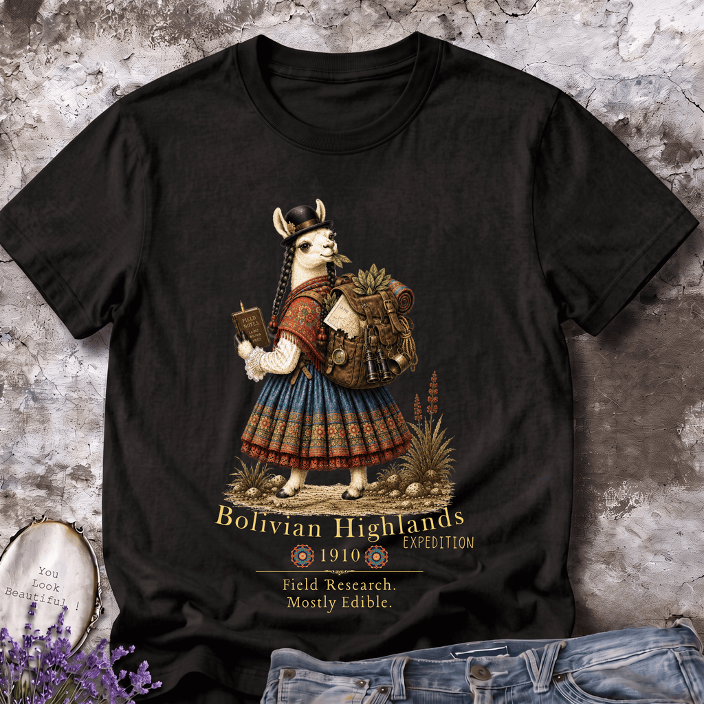 Bolivian Highlands Explorer Llama – Vintage Adventure Graphic Tee