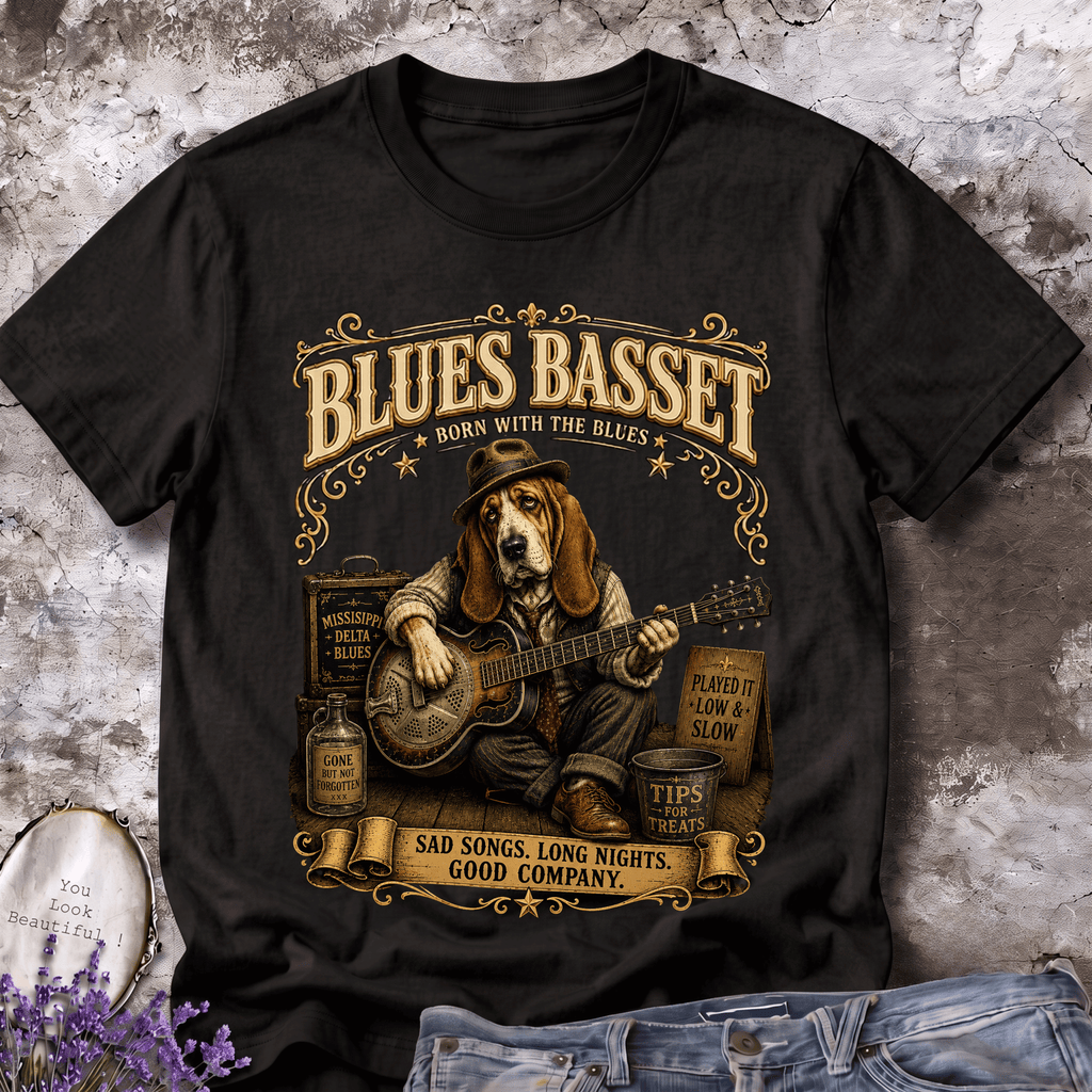 Blues Basset – Vintage Delta Blues Dog Tee
