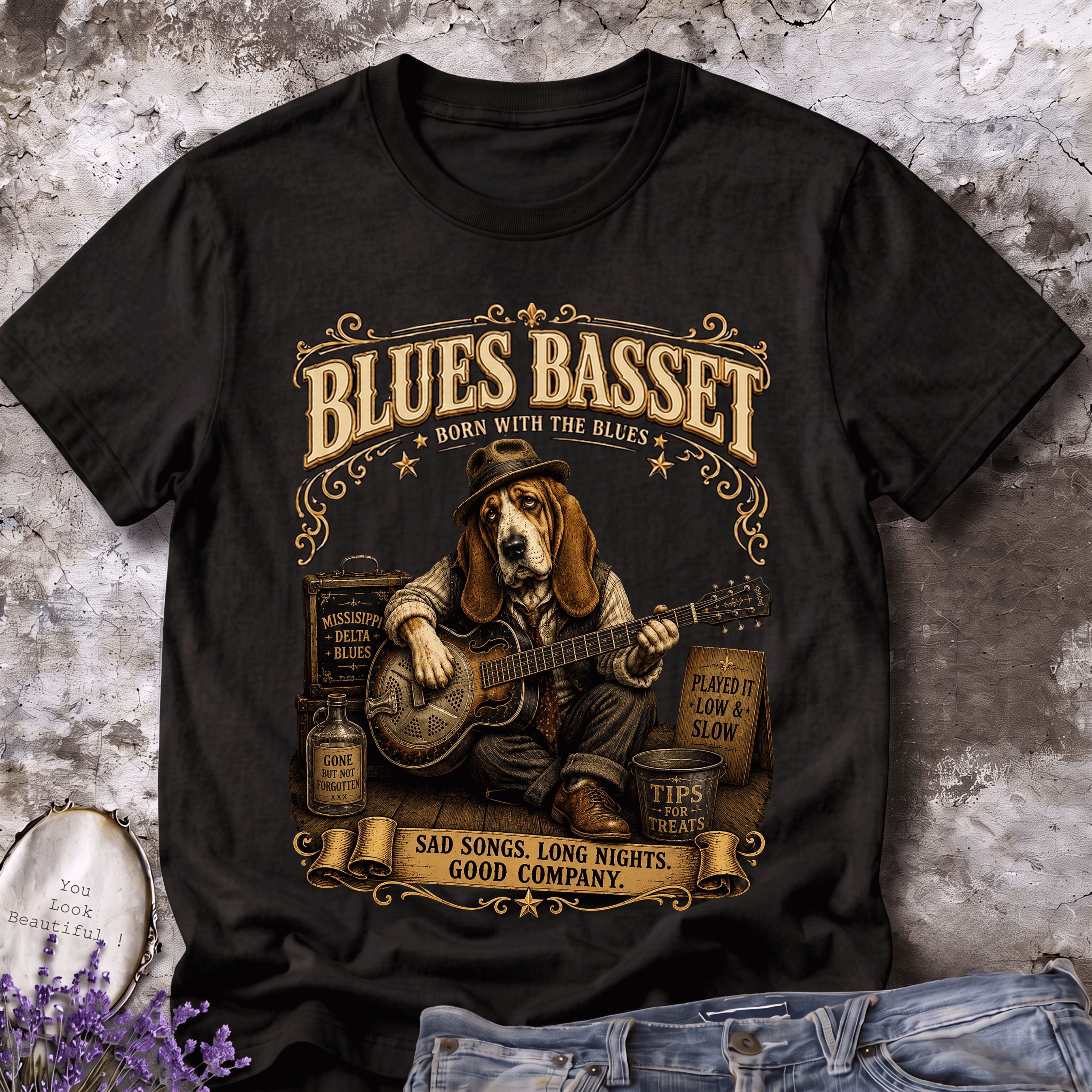 Blues Basset – Vintage Delta Blues Dog Tee