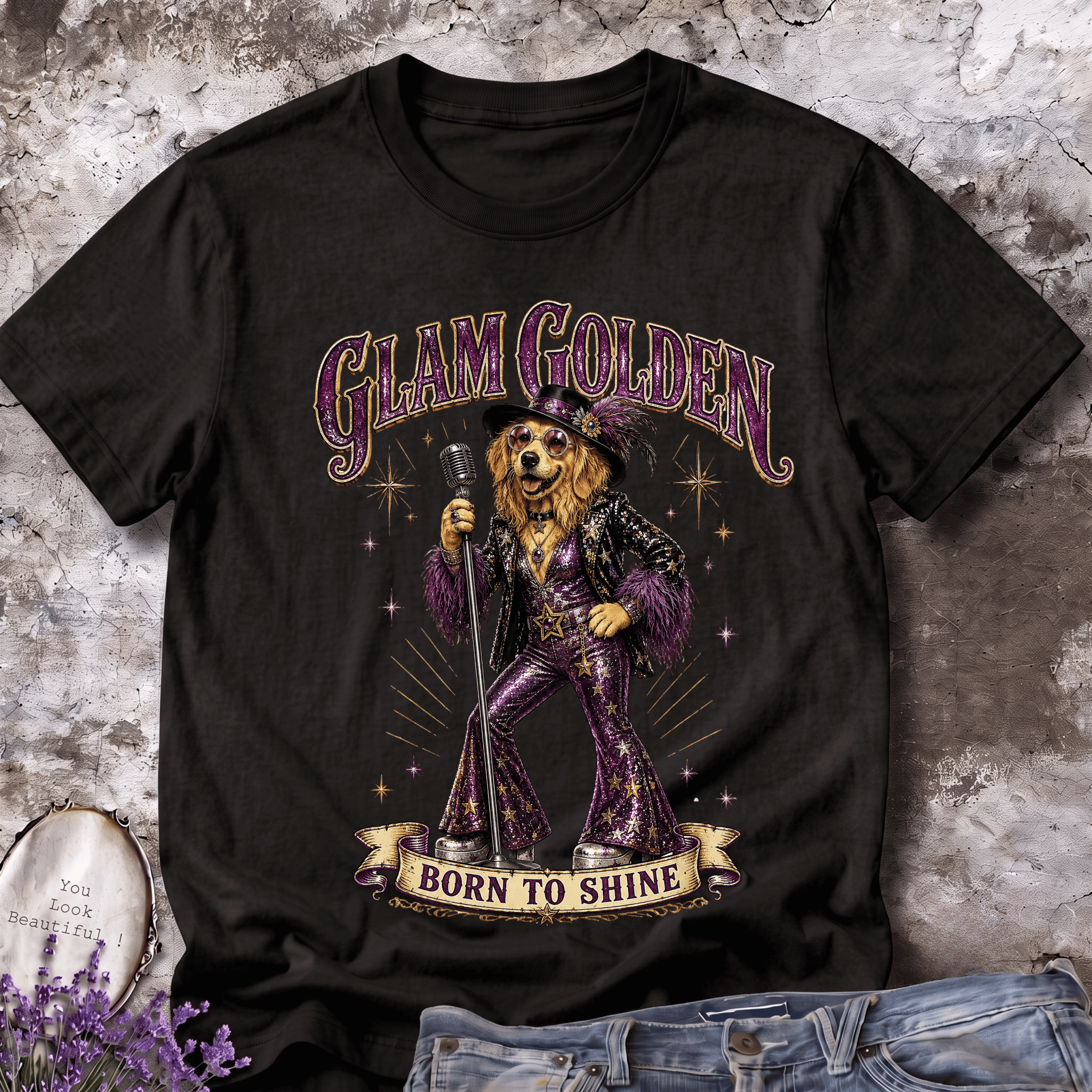 Glam Golden – Elegant Golden Retriever Vintage Tee