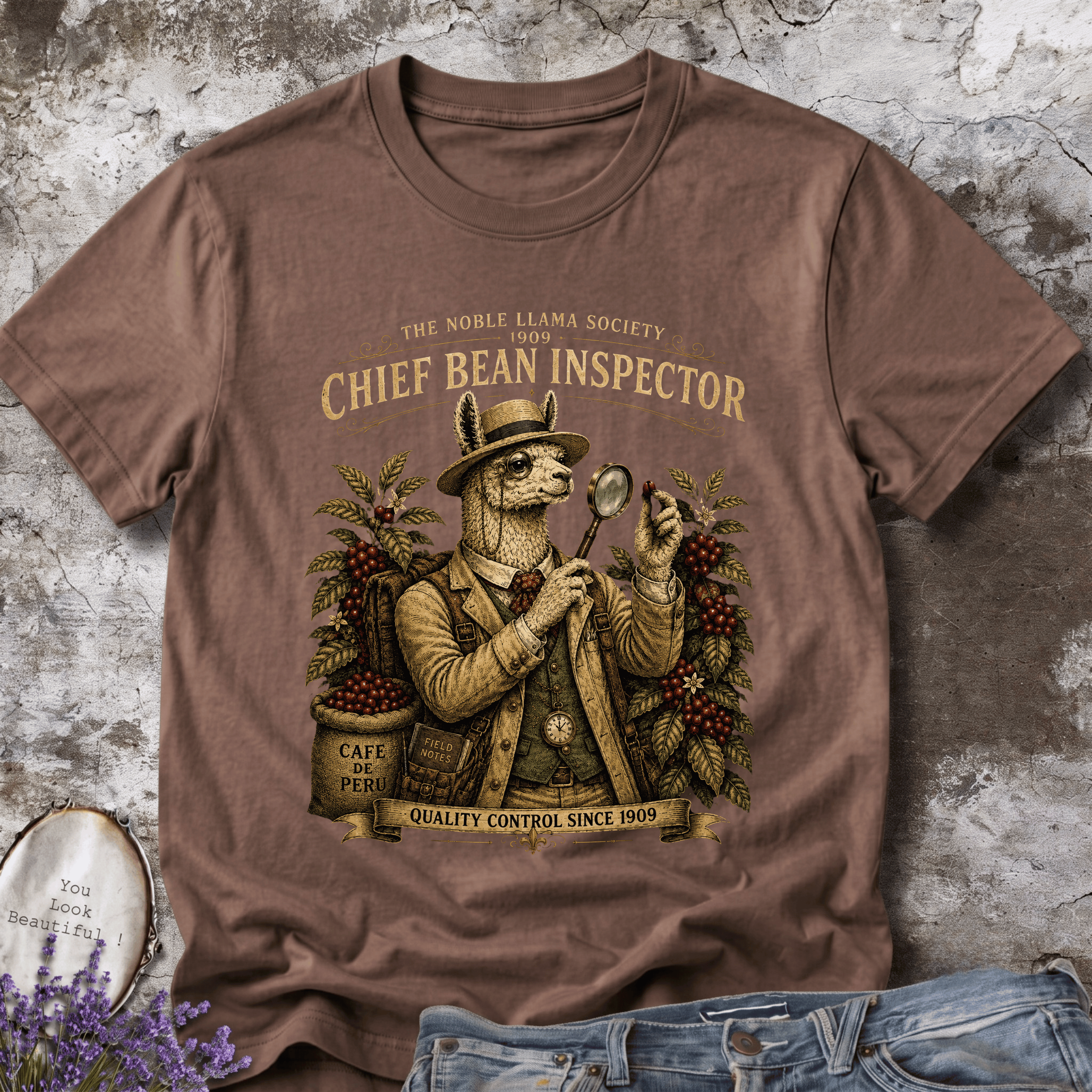 Chief Bean Inspector 1909 | Vintage Coffee Llama Tee