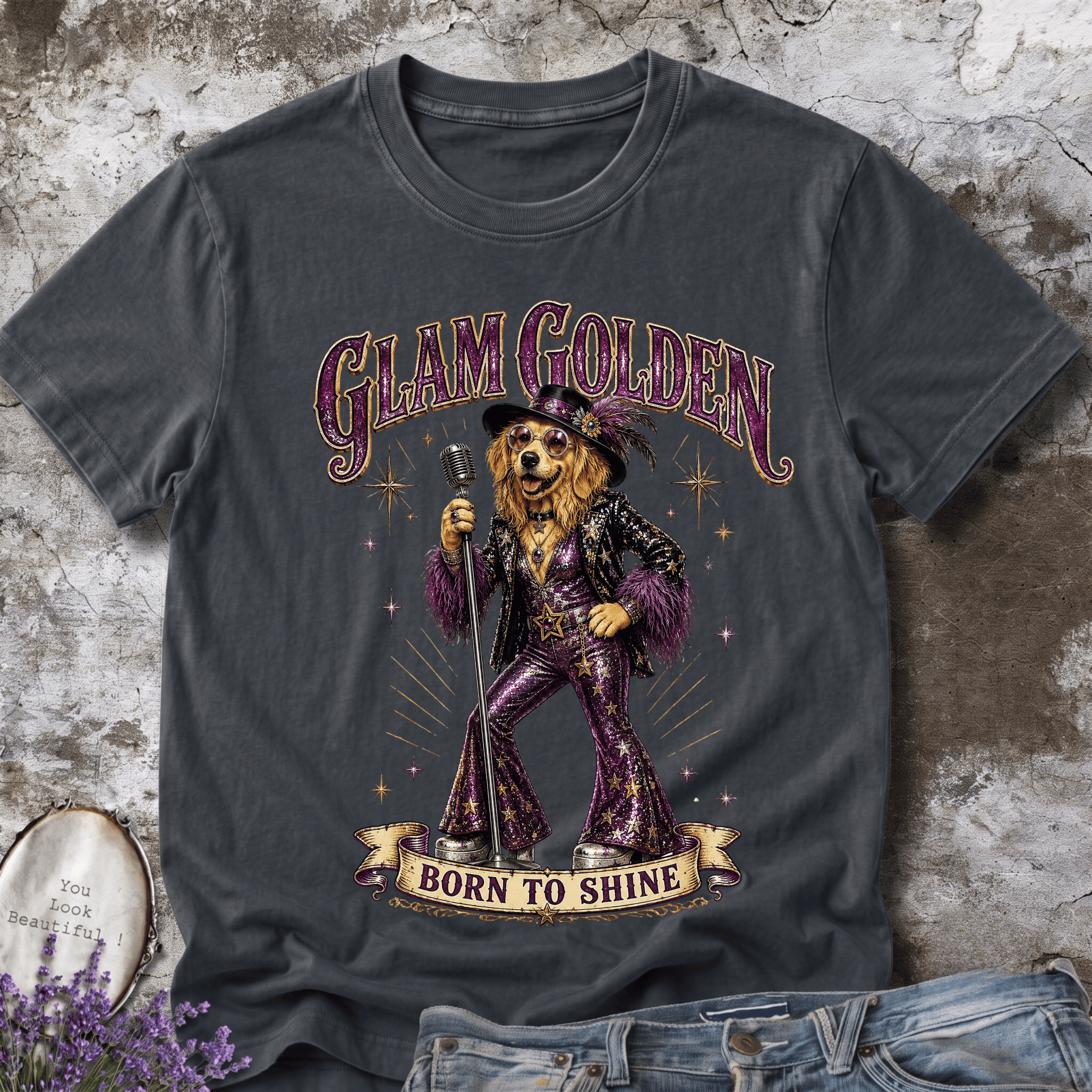 Glam Golden – Elegant Golden Retriever Vintage Tee