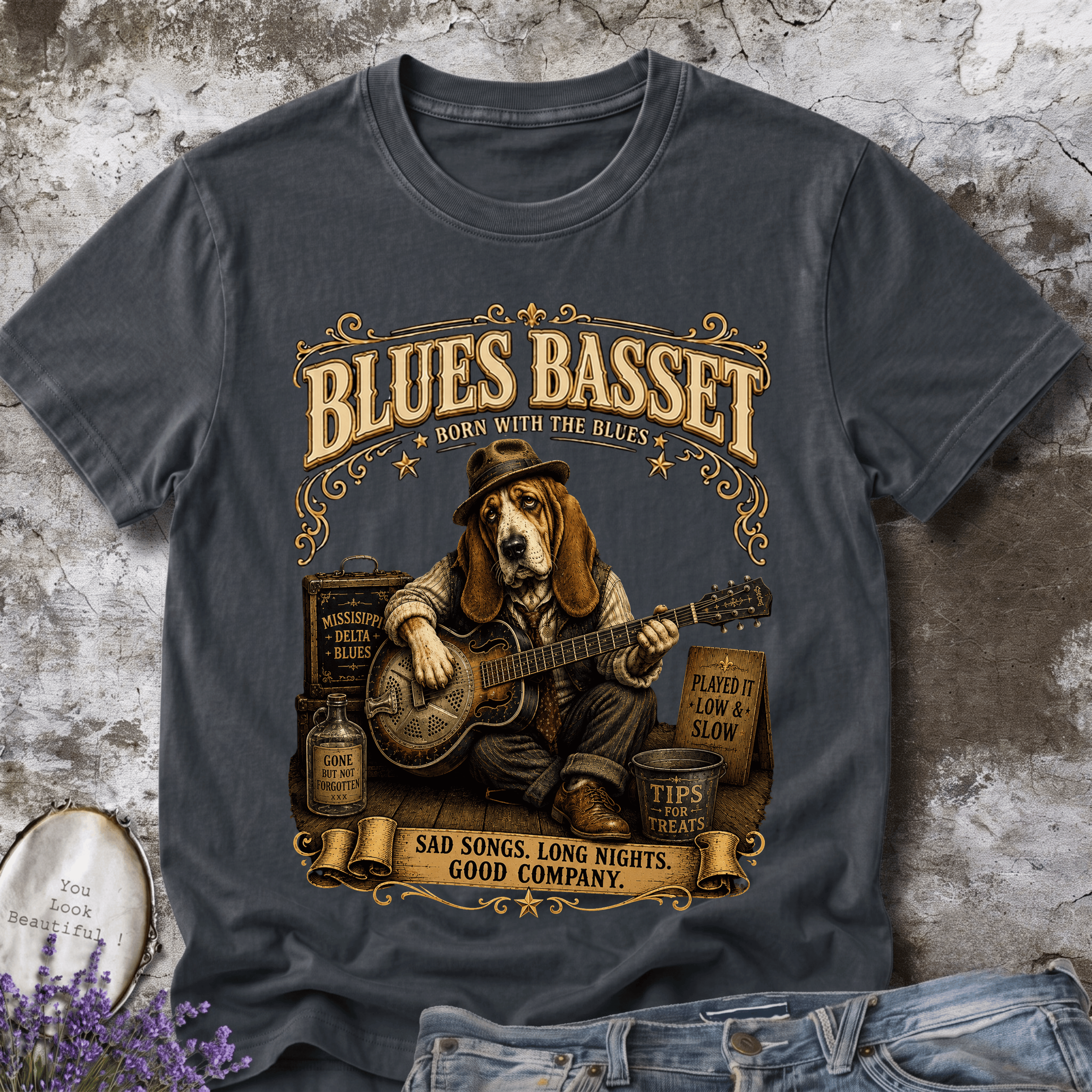 Blues Basset – Vintage Delta Blues Dog Tee