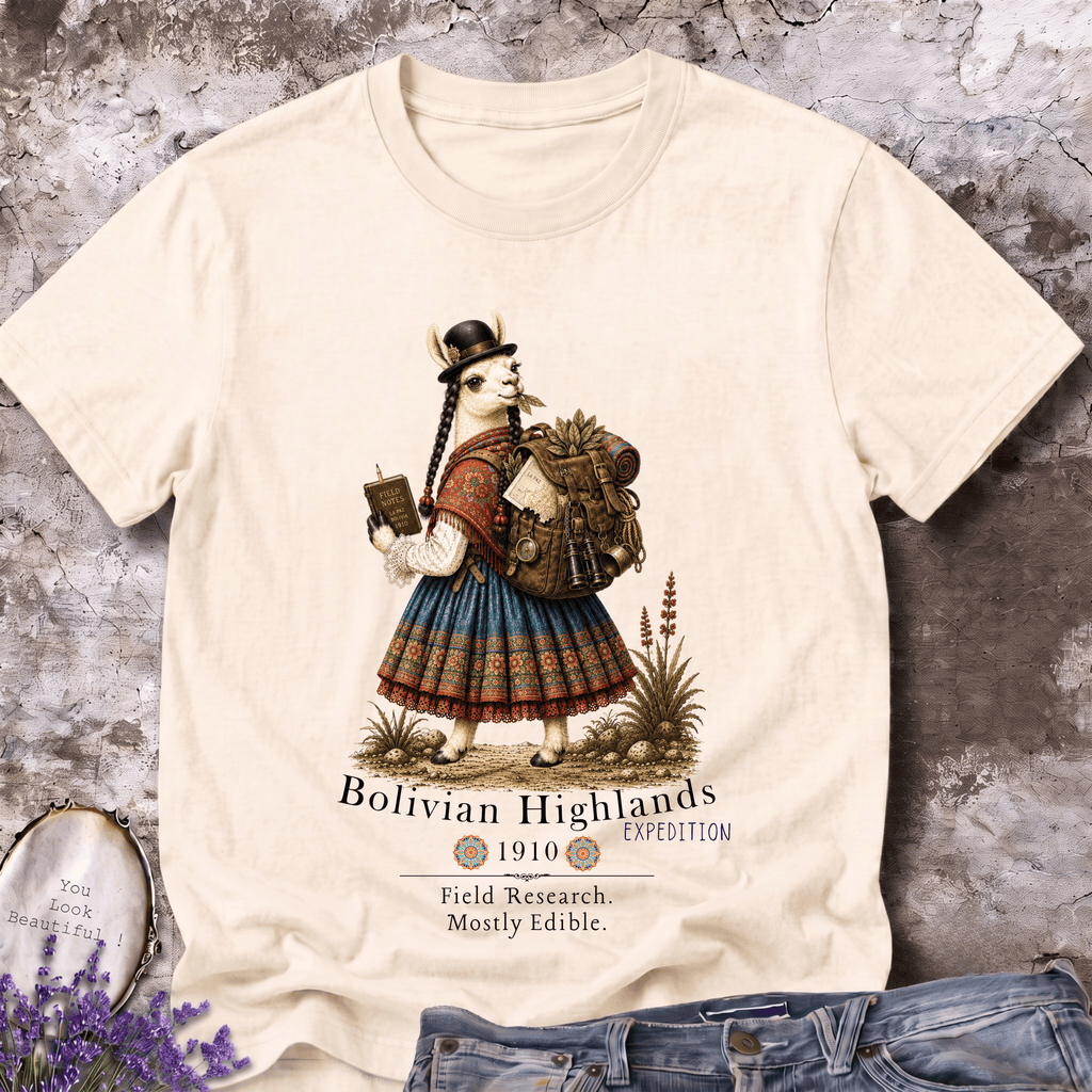 Bolivian Highlands Explorer Llama – Vintage Adventure Graphic Tee