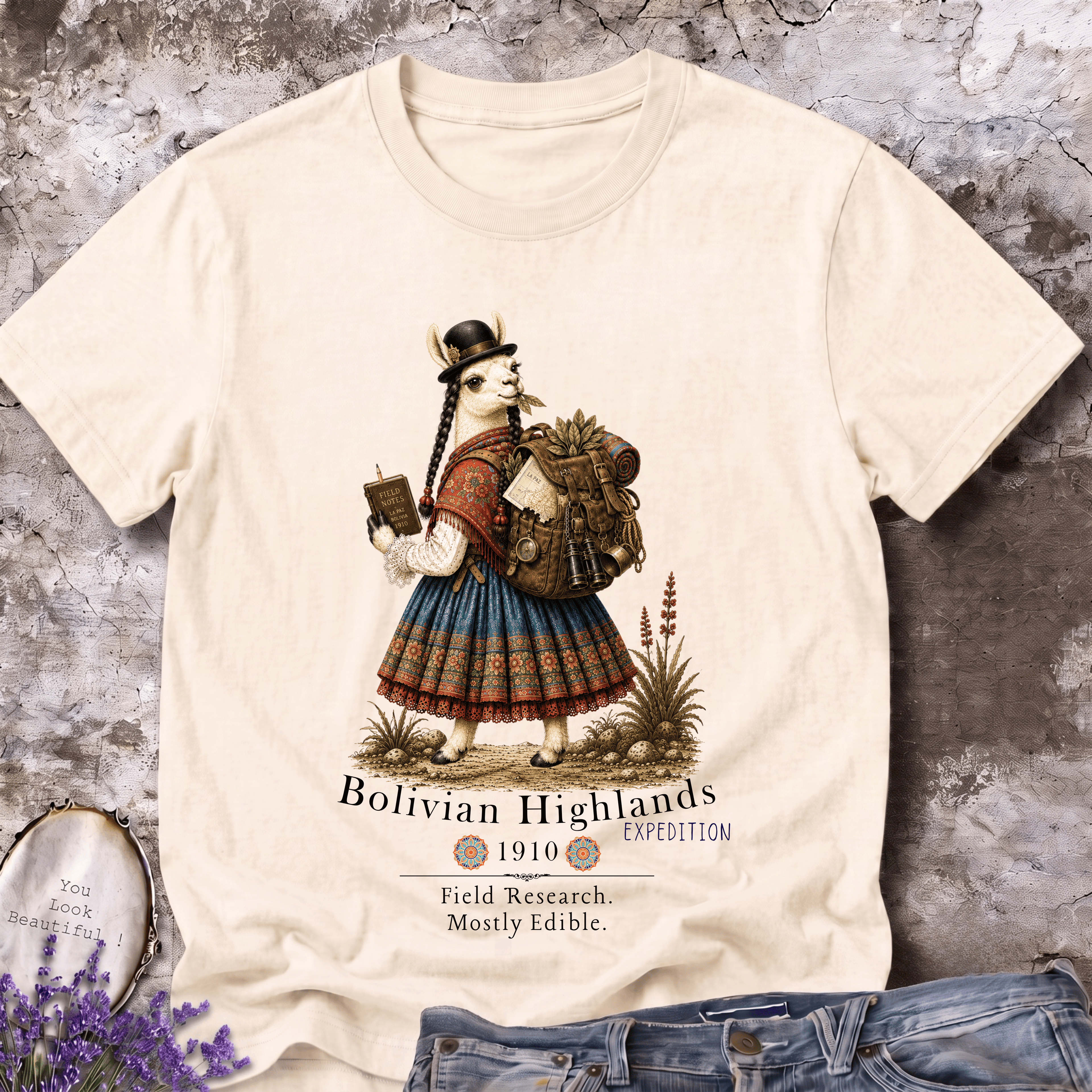 Bolivian Highlands Explorer Llama – Vintage Adventure Graphic Tee