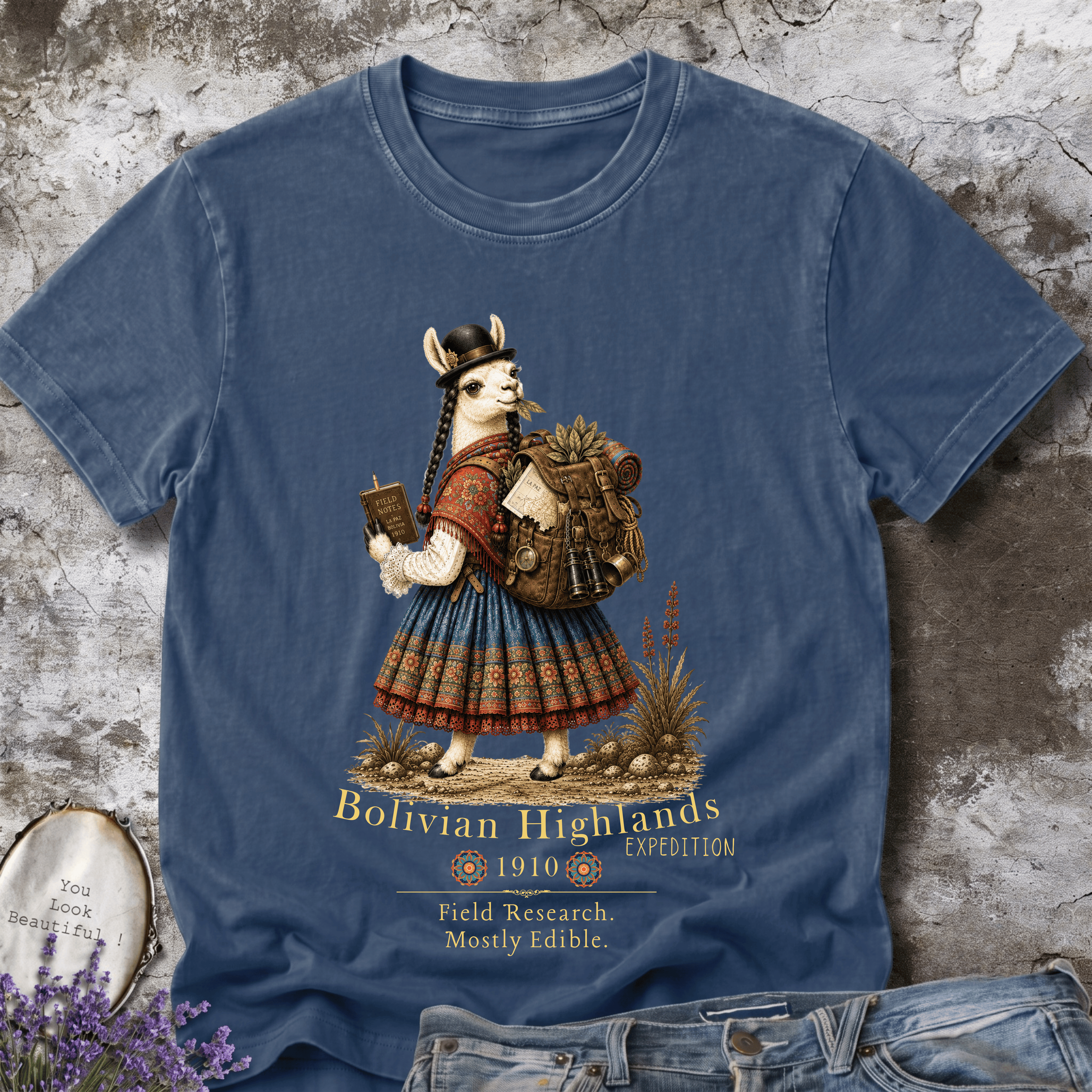 Bolivian Highlands Explorer Llama – Vintage Adventure Graphic Tee