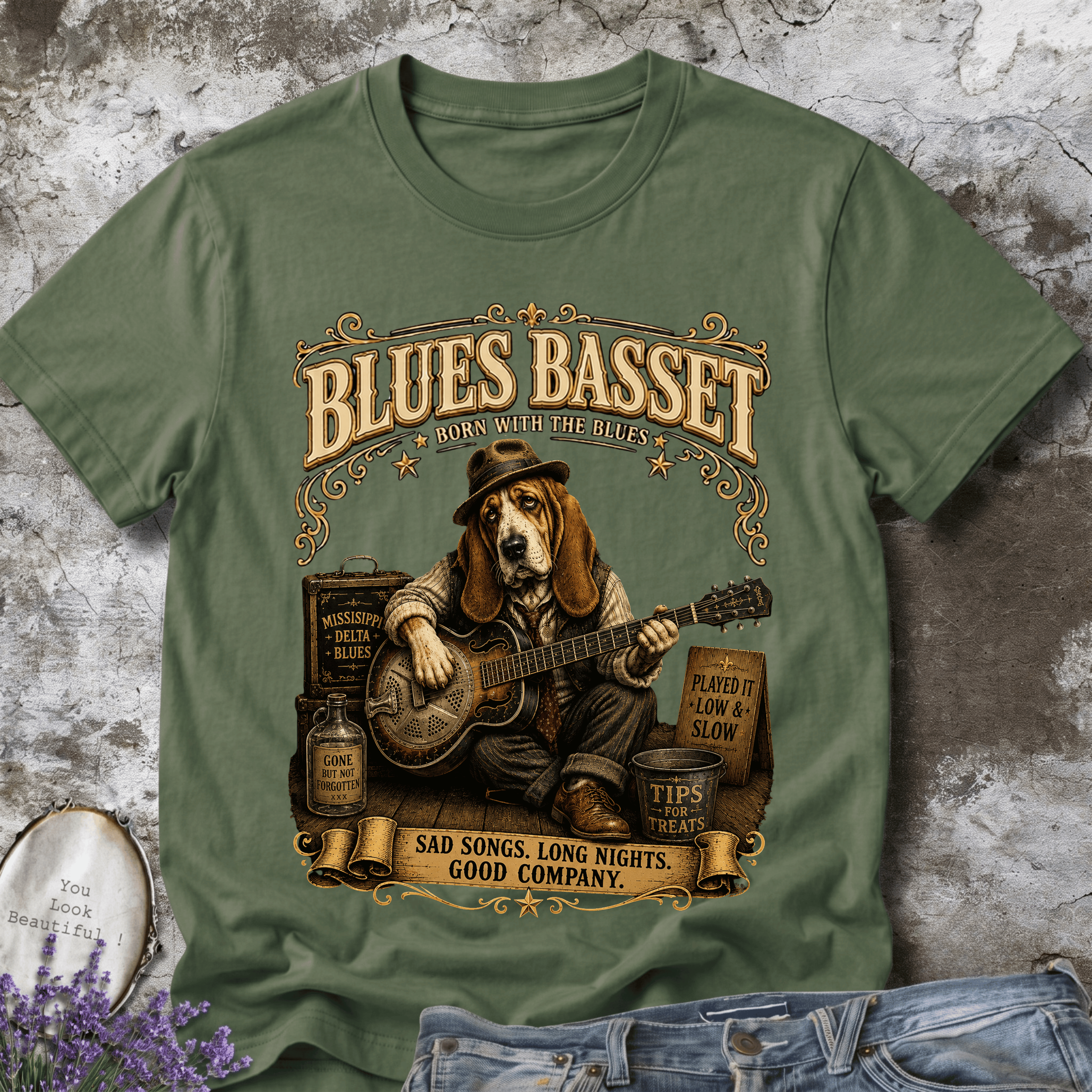 Blues Basset – Vintage Delta Blues Dog Tee