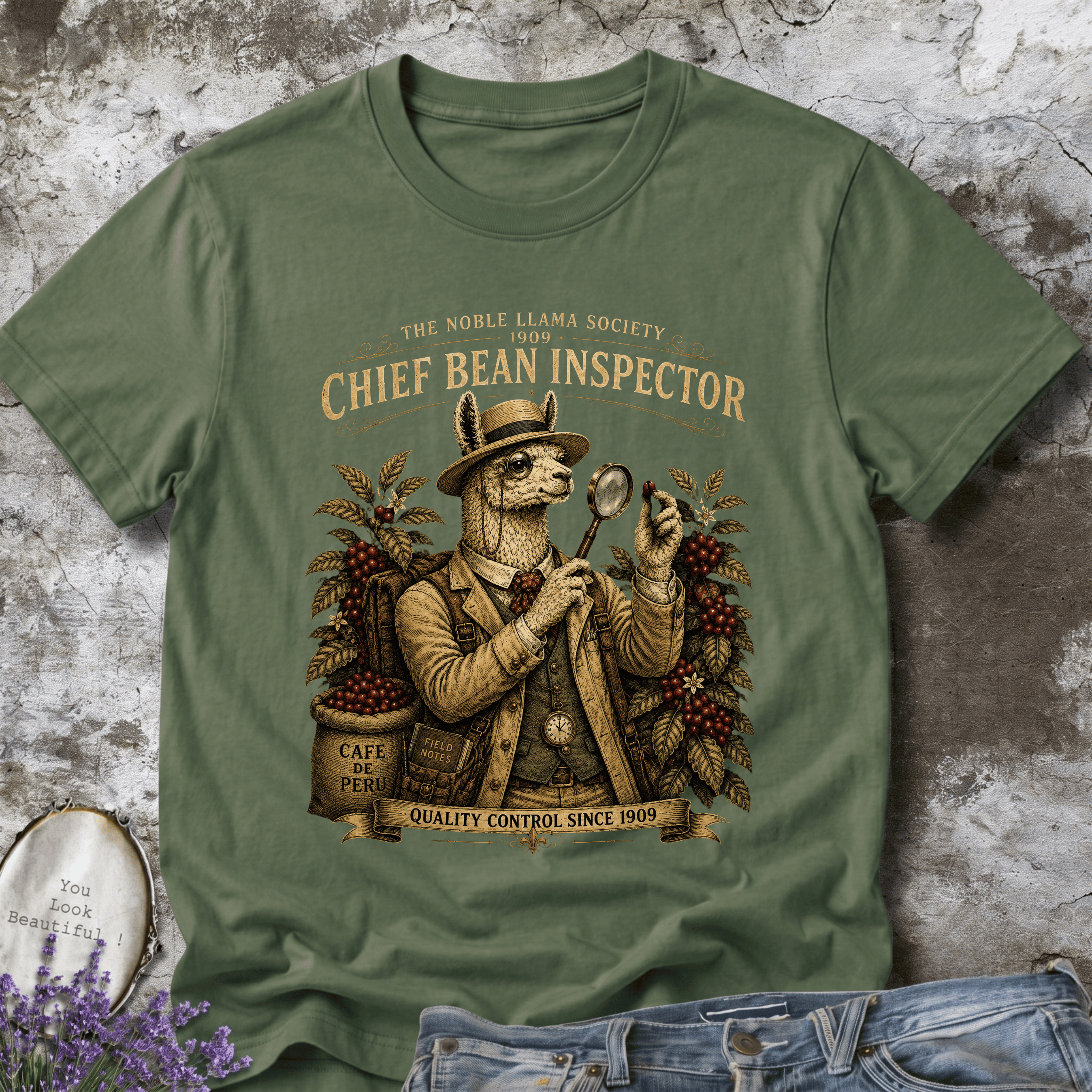 Chief Bean Inspector 1909 | Vintage Coffee Llama Tee