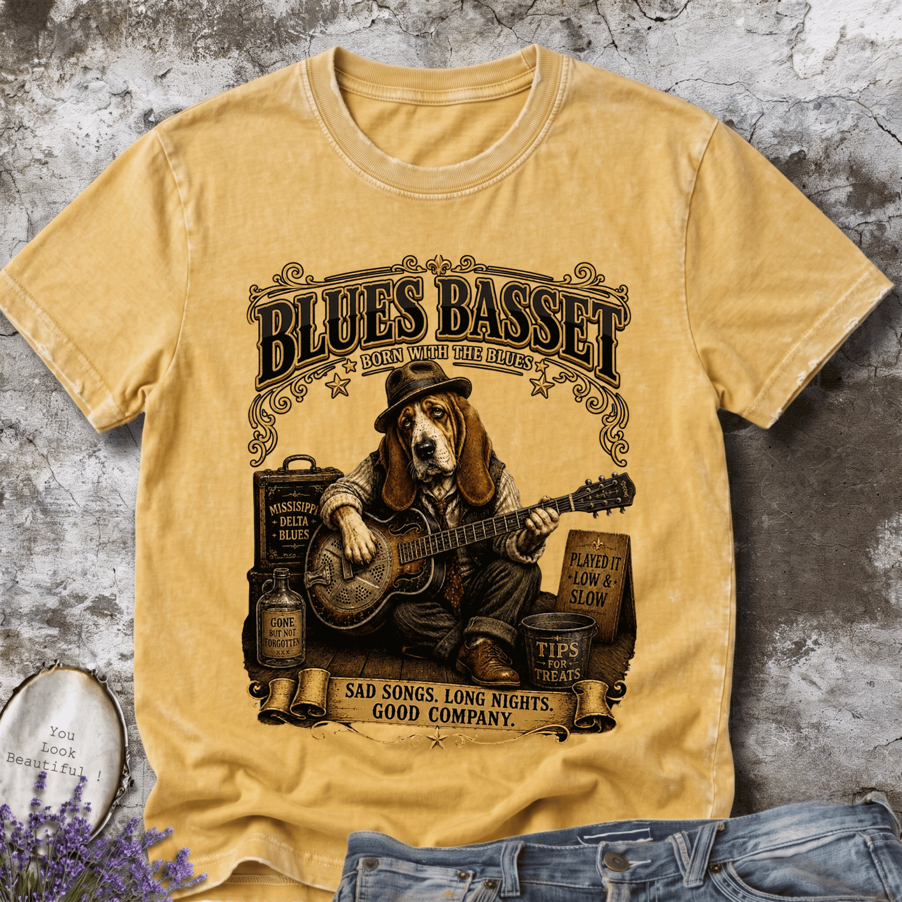 Blues Basset – Vintage Delta Blues Dog Tee