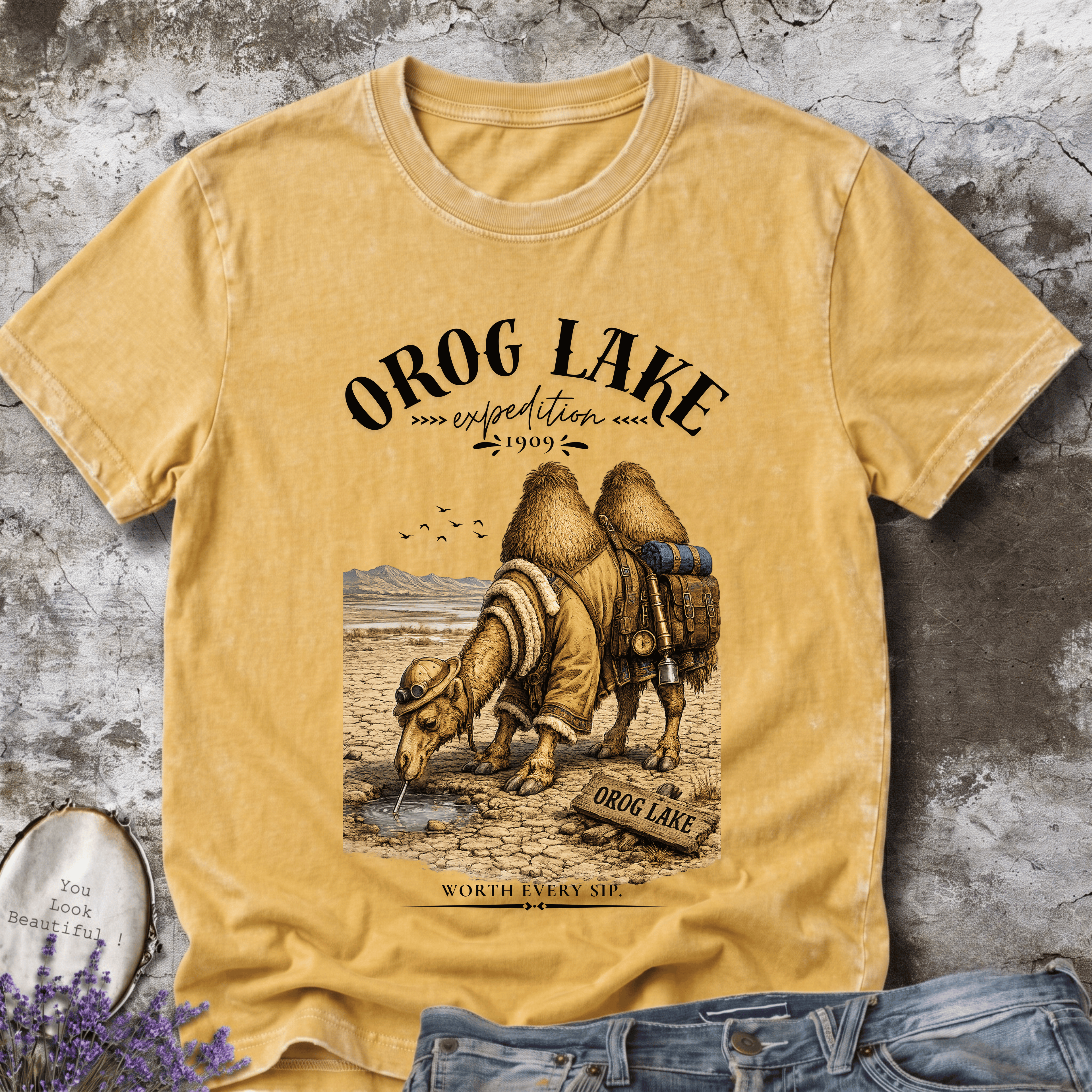 Orog Lake Explorer Camel – Vintage Mongolia Graphic Tee