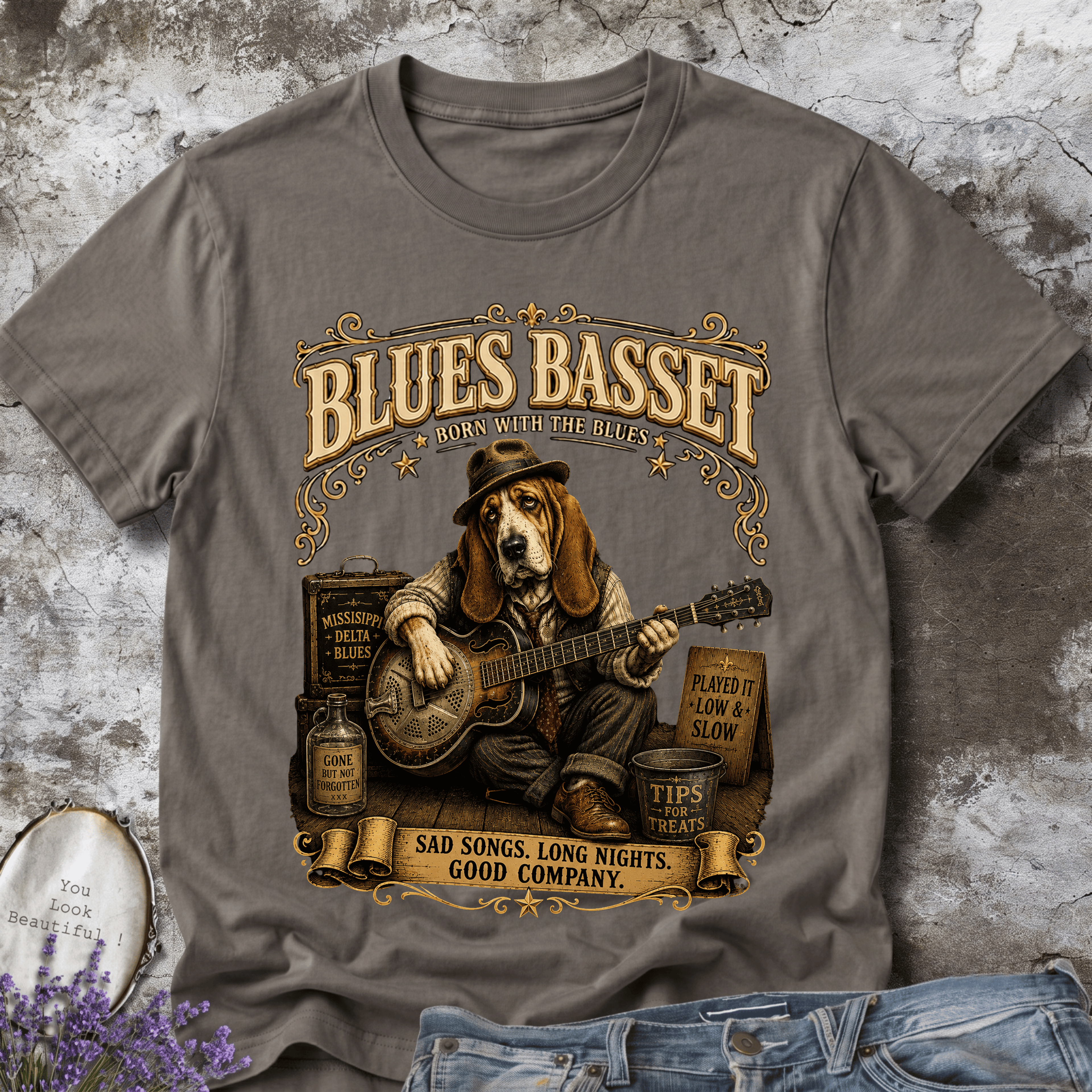 Blues Basset – Vintage Delta Blues Dog Tee