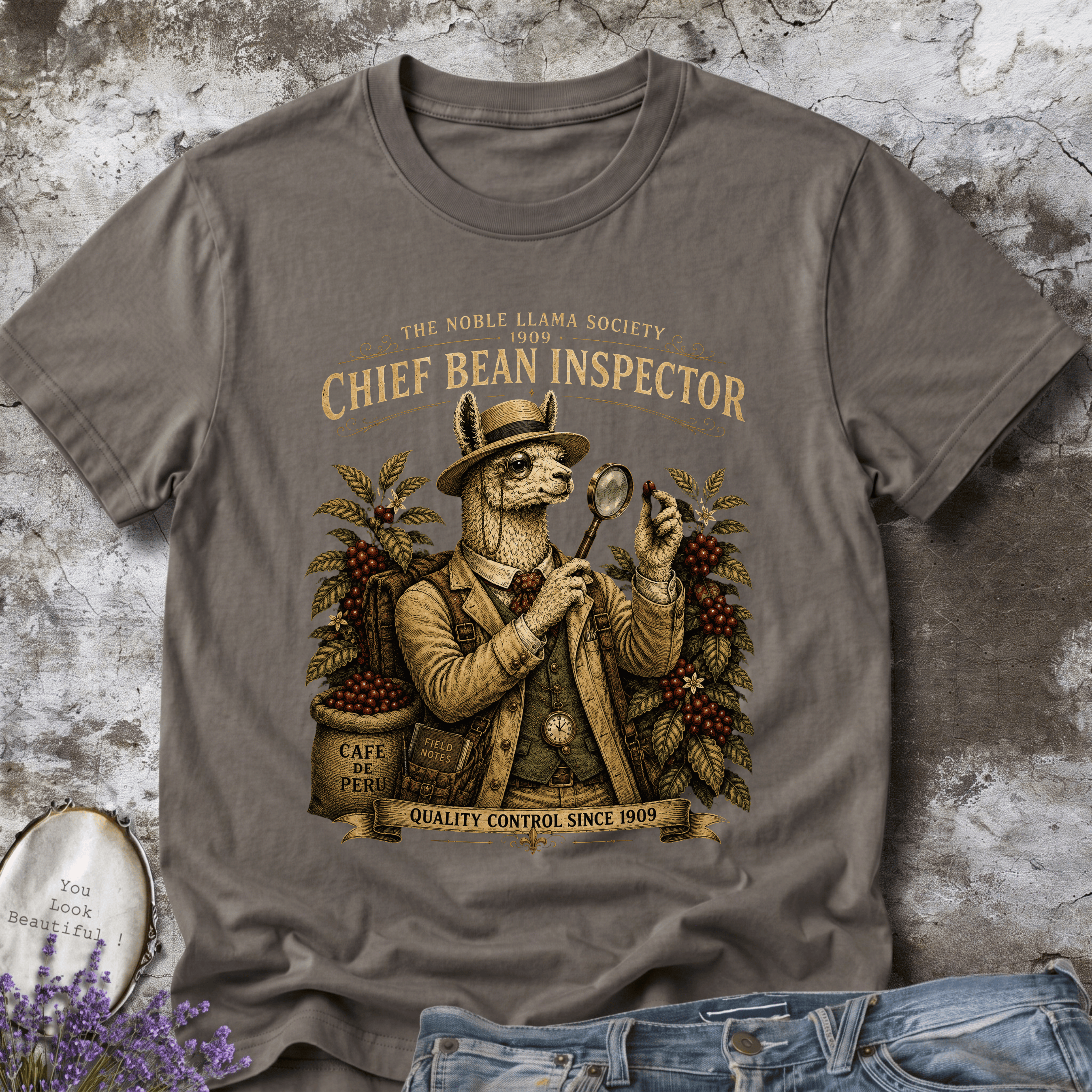Chief Bean Inspector 1909 | Vintage Coffee Llama Tee