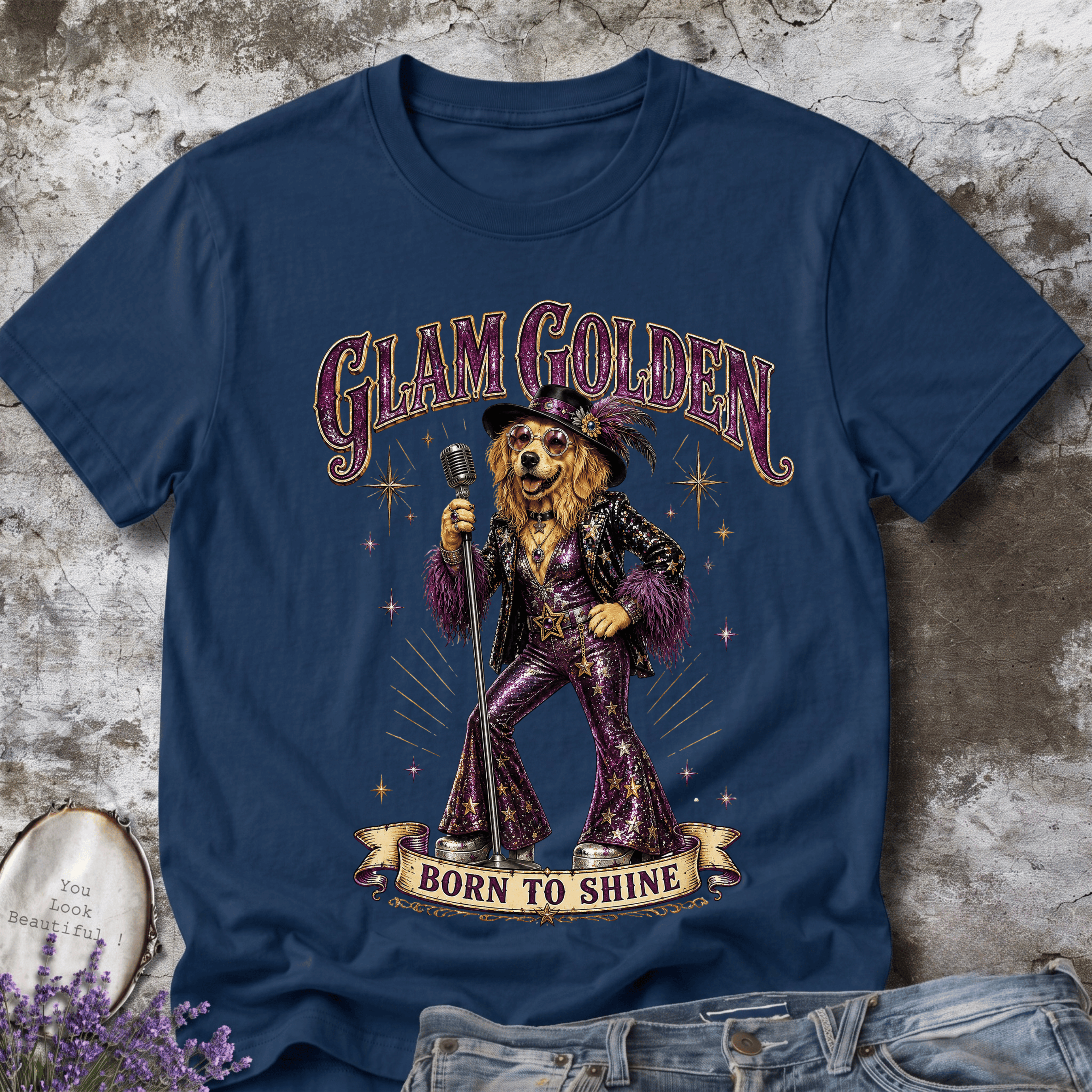 Glam Golden – Elegant Golden Retriever Vintage Tee