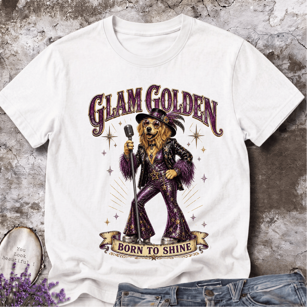 Glam Golden – Elegant Golden Retriever Vintage Tee