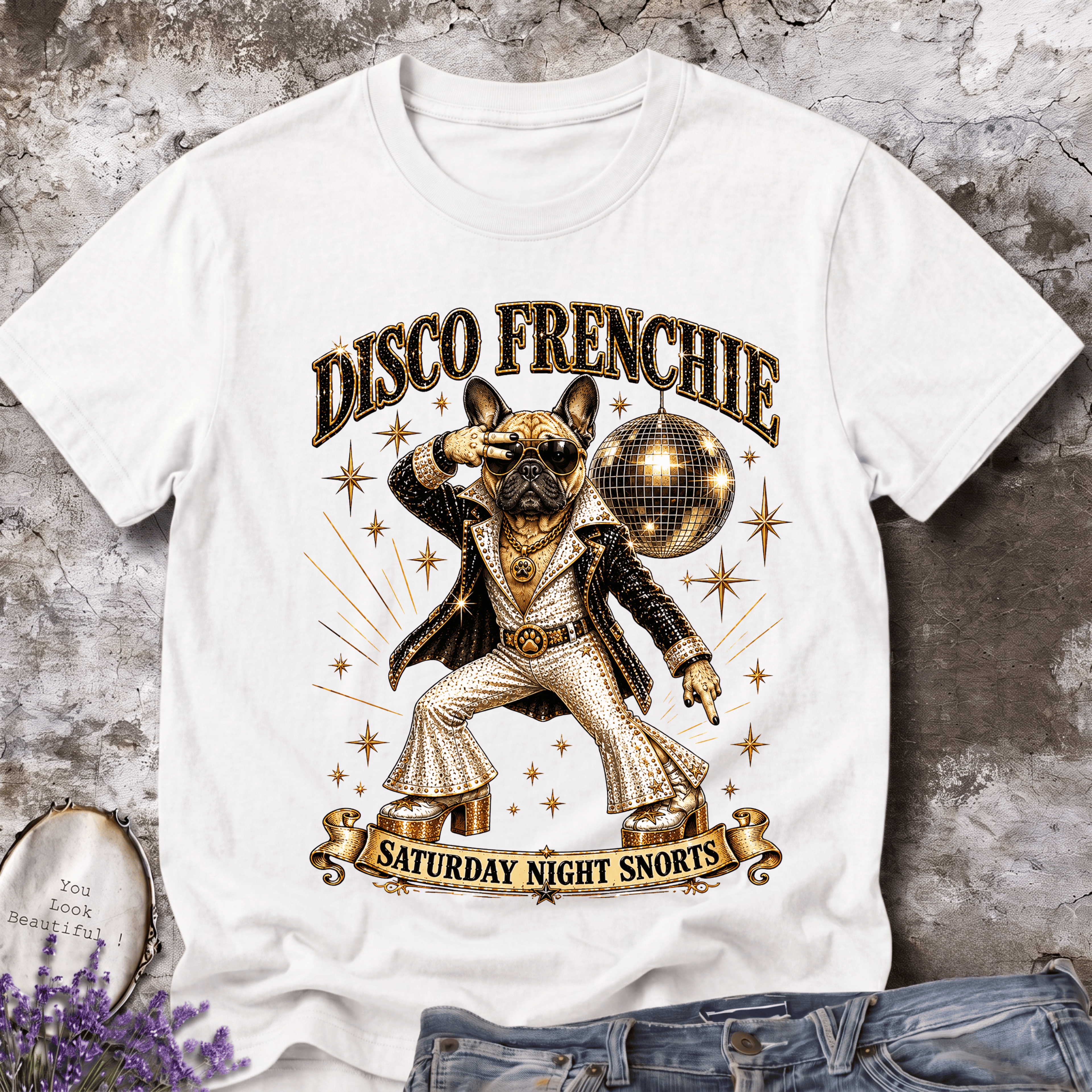 Disco Frenchie | Vintage Disco Dog Graphic Tee